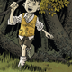 Brandt frolicking in the forest as someone watches on.